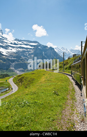 Jungfrau Region, Switzerland. Hiking below the Jungfrau massif from Kleine Scheidegg, jungfraujoch Stock Photo