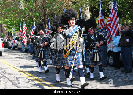 Police bag Pipers at US Military funeral. Stock Photo