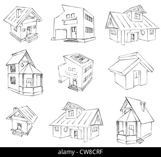 set of house buildings in sketch style Stock Photo