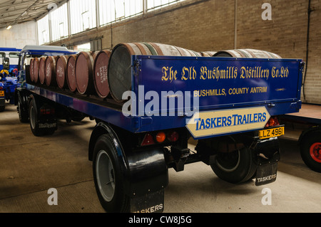 Classic Bedford flat bed lorry used to transport whiskey barrels from Bushmills Distillery Stock Photo