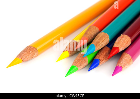 Set of vibrant rainbow colored pencils isolated on white background. Stock Photo