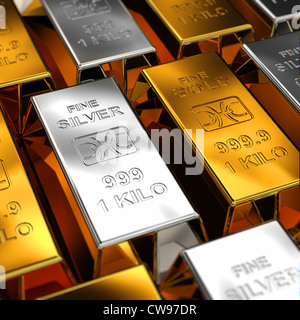Gold and Silver Bars Stock Photo
