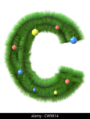 C letter made of christmas tree branches isolated on white background Stock Photo