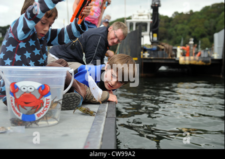 Crabbing at Fowey harbour in Cornwall, England, Uk Stock Photo