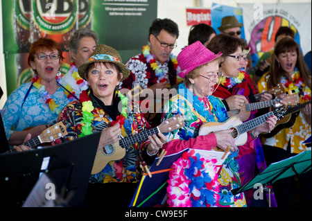 A ukulele band performing in Fremantle, Western Australia, WA. Stock Photo