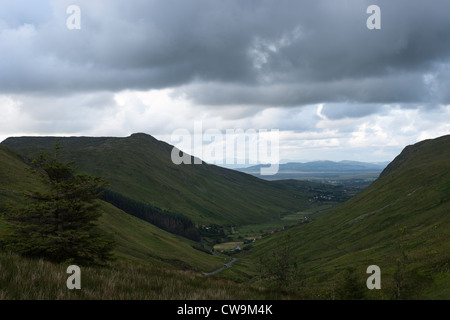 View down the valley coming north on N56 from Killybegs towards Ardara. South Donegal, Republic of Ireland. Stock Photo