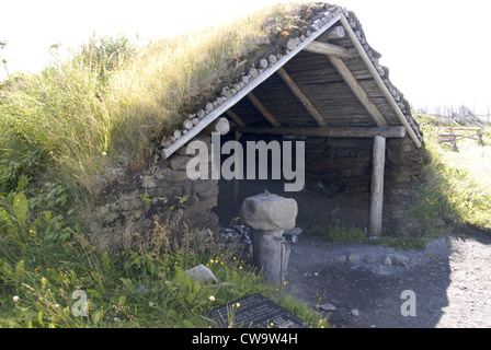 Reconstructed Viking buildings at L'Anse aux Meadows, Newfoundland Stock Photo