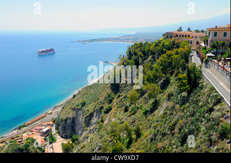 Cruise Ship Taormina Sicily Mediterranean Sea Island Stock Photo