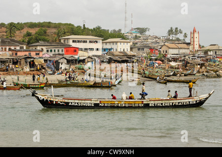 Fishing boats in harbor, Elmina, Ghana Stock Photo