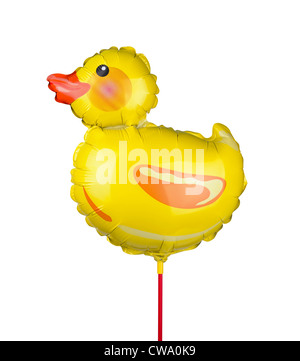 Yellow duck foil balloon isolated on white Stock Photo