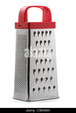 Metal grater with plastic red handle isolated on white Stock Photo