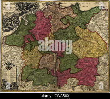 Map of German States, then the Holy Roman Empire, from the early 18th century. Stock Photo