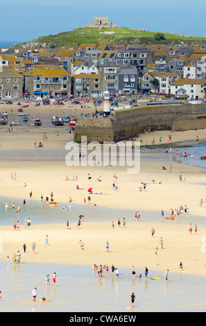 St. Ives harbour beach at low tide on a sunny day in Cornwall UK. Stock Photo