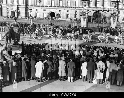 The Royal Coach leaving Buckingham Palace at the start of rehearsal of the Coronation, May 3, 1937, Courtesy: CSU Stock Photo