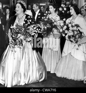 Queen Elizabeth, King George VI (back), Princess Elizabeth (the future Queen Elizabeth II), Princess Margaret Rose, at the Stock Photo