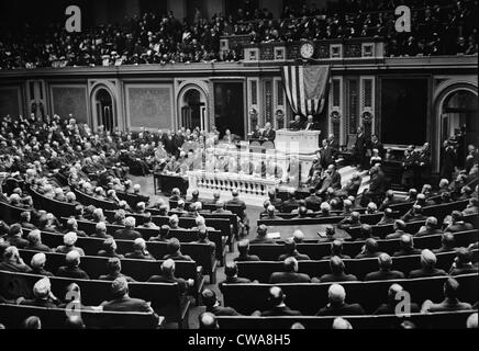 Woodrow Wilson (1856-1924) addressing Congress in 1916. Stock Photo