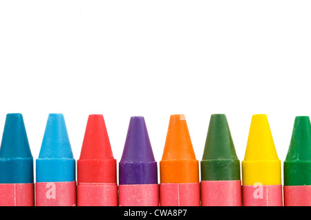 Many colored wax crayons isolated on white background Stock Photo