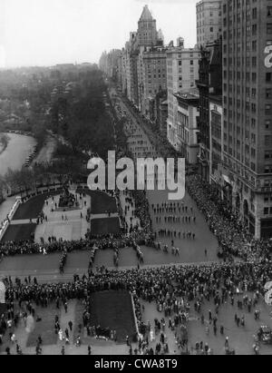 Mayor Jimmy Walker leads a parade as a demonstration against taxation along Fifth Avenue and Central Park South, New York City, Stock Photo