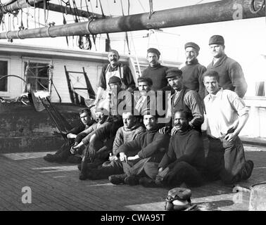 Robert Peary's Arctic exploration team on the deck of the expedition ship, the 'Roosevelt,' in 1905.  Matthew Henson Stock Photo
