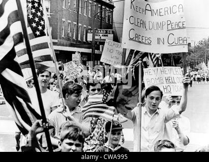 Protesters march from Harvard Square to Boston Common in a show of support for the Vietnam War, Cambridge, Mass. June, 11, Stock Photo