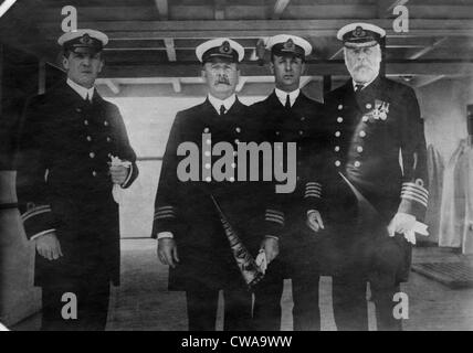 Captain Edward Smith (right), of the RMS Titanic, which sank after hitting an iceberg, 1912. Courtesy: CSU Archives/Everett Stock Photo