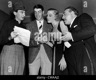 MANHATTAN MERRY-GO-ROUND, Assistant Director John Auer, Joe DiMaggio, Kay Thompson, Henry Armetta, on-set, 1937. Courtesy: CSU Stock Photo