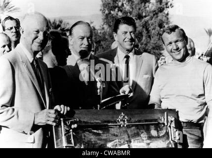 Arnold Palmer (right), receives the Bob Hope Desert Classic trophy after winning at Palm Springs in a sudden death playoff with Stock Photo