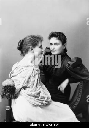 Helen Keller (1880-1968) and her devoted teacher, Anne Sullivan (1866-1936) (on right).  Sullivan first taught the deaf and Stock Photo