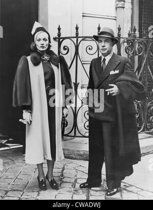 Erich Maria Remarque (1898-1970) with Marlene Dietrich (1901-1992), in Paris during their long love affair, 1937. Both were Stock Photo