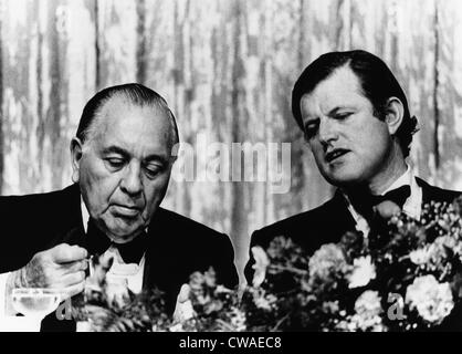 From left, Chicago Mayor Richard Daley, Senator Edward Kennedy, at a Democratic fundraising dinner, May 24, 1972, Courtesy: CSU Stock Photo