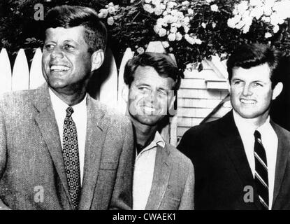 From left, John F. Kennedy, Robert Kennedy, Edward Kennedy, Hyannis Port, July 1960. Courtesy: CSU Archives / Everett Collection Stock Photo