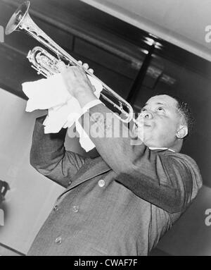 Louis Armstrong (1901-1971), African American Jazz musician, performing in 1937. Stock Photo