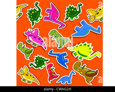 Funny dino seamless pattern with red background Stock Photo