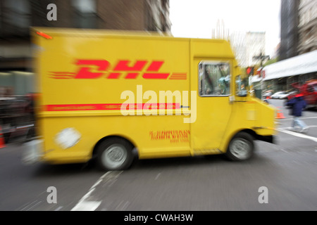 New York, DHL vans on the road Stock Photo