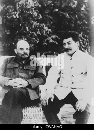Joseph Stalin (1879-1953) and Vladimir Ilyich Lenin (1870-1924). Lenin was succeeded by Stalin, who consolidated dictatorial Stock Photo