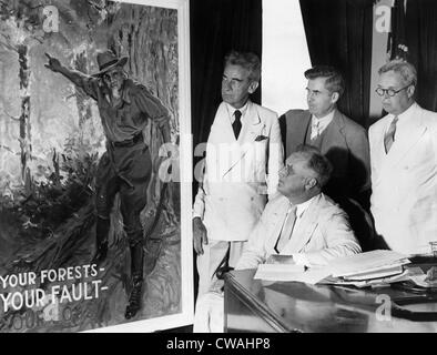 American artist and cartoonist James Montgomery Flagg, President Franklyn Roosevelt,Secretary of Agriculture Henry Wallace, and Stock Photo