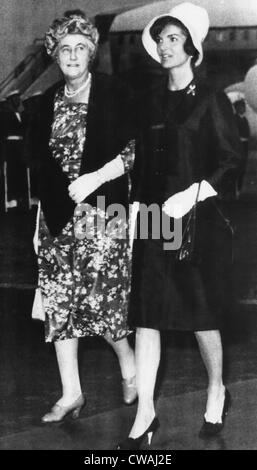 Lady Dorothy MacMillan, wife of British Prime Minister Harold MacMillan, and Jacqueline Kennedy, walking from the Presidential Stock Photo