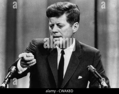 John F. Kennedy, telling a press conference that he believes Congress will pass a tax reduction bill, March 6, 1963. Courtesy: Stock Photo