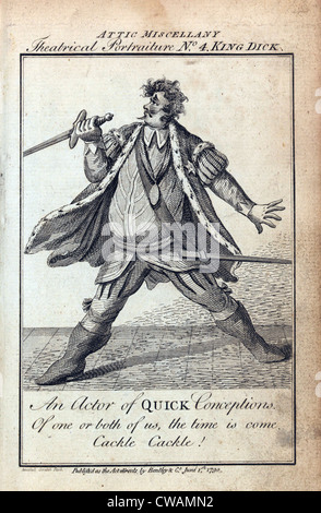 Humorous caricature of an actor portraying Richard III in Shakespeare's HENRY VI. The caption reads,  An actor of quick Stock Photo