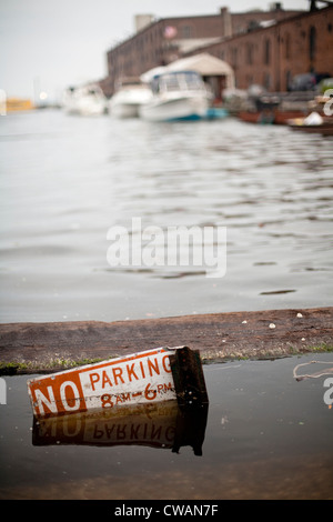 Submerged no parking sign Stock Photo