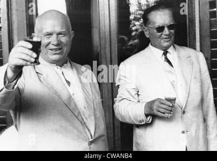 Nikita Khrushchev, (1894-1971), leader of the Soviet Union after the death of Stalin, Yugoslav President Josip Broz Tito, Stock Photo