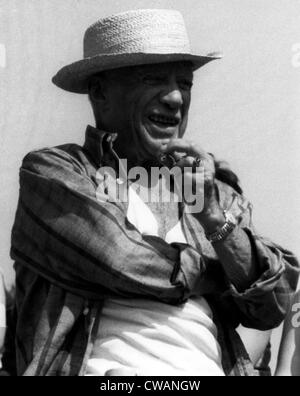 Spanish artist Pablo Picasso, (1881-1973), watching a bullfight, 1965.. Courtesy: CSU Archives / Everett Collection Stock Photo