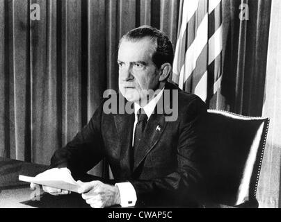 President Richard Nixon announcing his resignation, 08/08/74. Courtesy: CSU Archives / Everett Collection Stock Photo