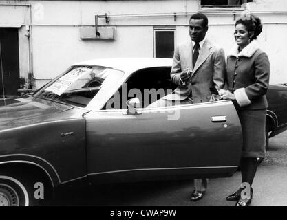 Baseball player Roberto Clemente and his wife, Vera, admire the new car he received for his performance in the 1971 World Stock Photo