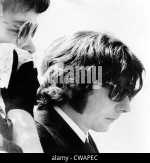 Polish film director Roman Polanski (right), leaving the funeral of his murdered wife, Sharon Tate, California, August 13, Stock Photo