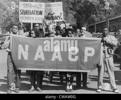 NAACP banner is held by protesters in a 1947 demonstration against segregated education in Houston, Texas.  After World War II, Stock Photo