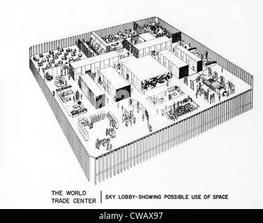 WORLD TRADE CENTER, diagram of proposed use of sky lobby space, dated 04-08-67.. Courtesy: CSU Archives / Everett Collection Stock Photo