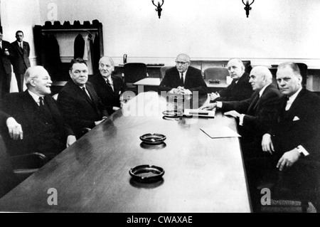 The Warren Commision: Allen W. Dulles, Hale Boggs, John Sherman Cooper, Earl Warren,  Richard B. Russell, John J. McCloy, Stock Photo