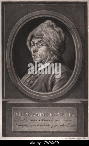 Benjamin Franklin, et vita inter Americanos acta et magnis electricitatis periculis clarus, Benjamin Franklin, head and Stock Photo