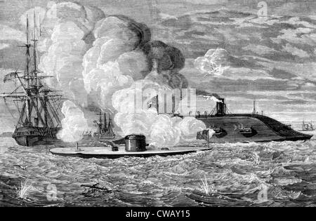 Naval battle between the Monitor and the Merrimack, March 8, 1862 Stock Photo